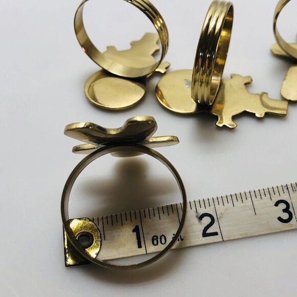 Vintage Napkin Ring Holders Brass Gold Tone Gingerbread Snowman Figures Set Of 4 - Picture 10 of 12